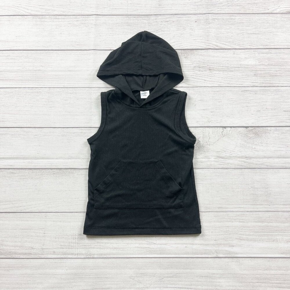Millie & Roo Toddler Hooded Tank Top Black Ribbed Sleeveless Hoodie 3-4